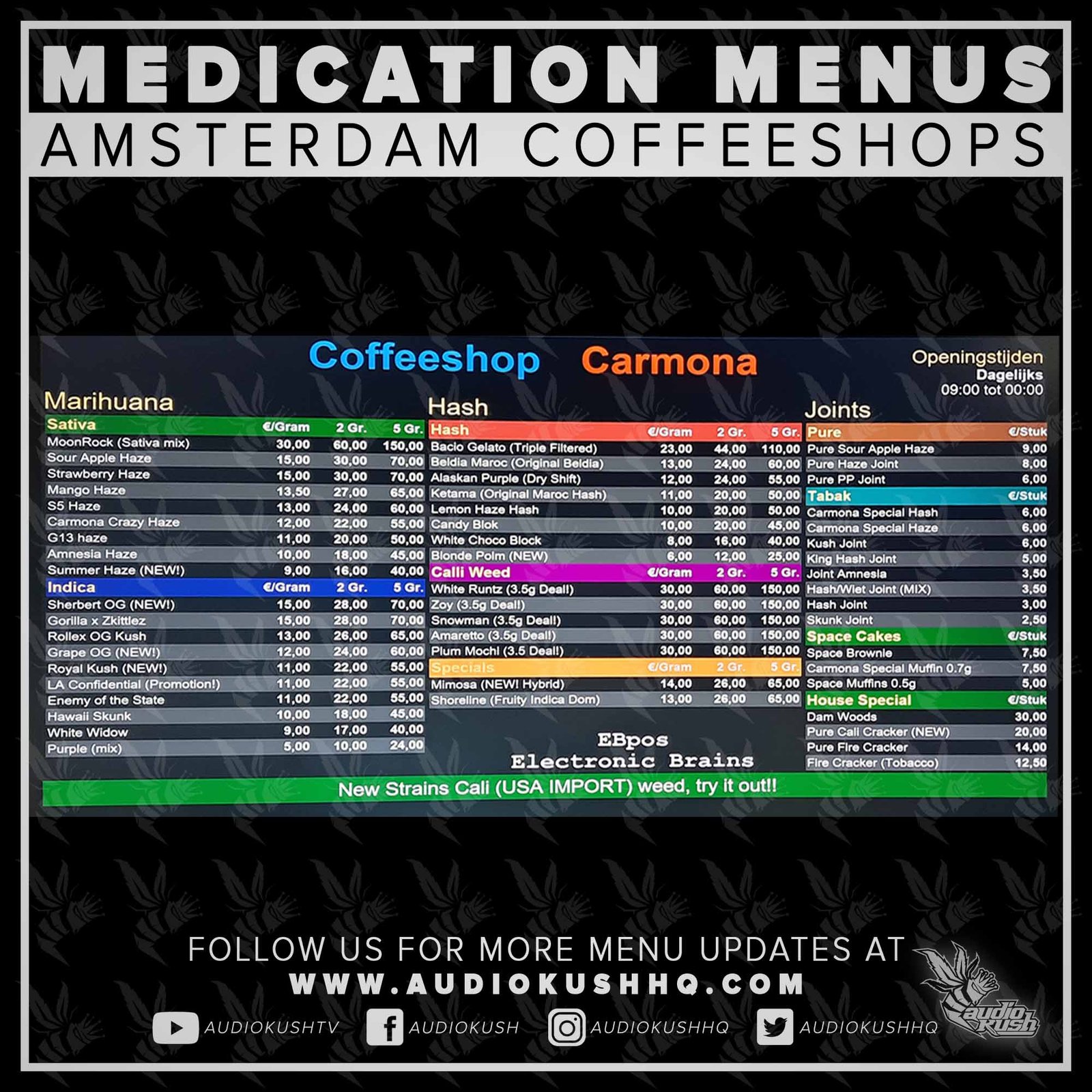 Coffeeshop Menu, Amsterdam, Carmona, October 11 2021