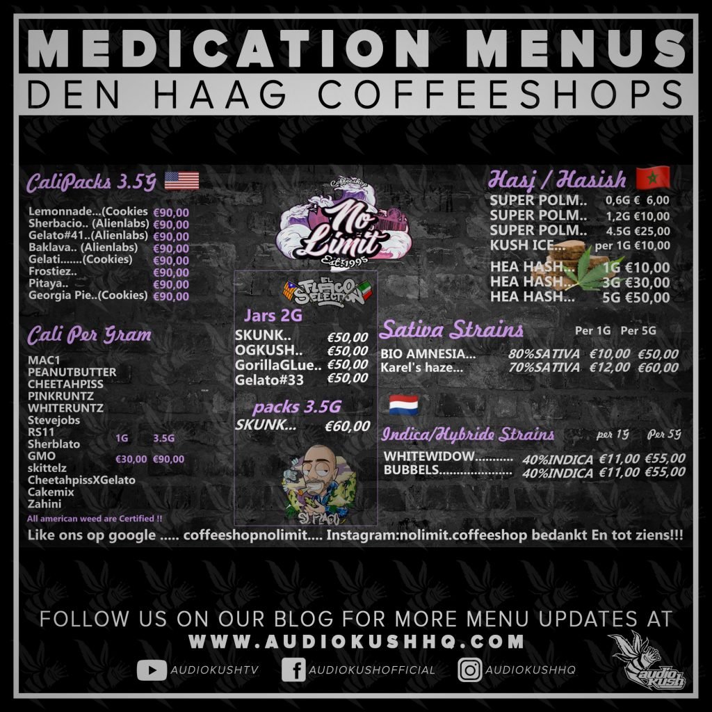 Medication Menu update: Coffeeshop No Limit, Den Haag (22 March 2020). Coffeeshop No Limit is located at Witte de Withstraat 4, A, 2518 CT in Den Haag. 